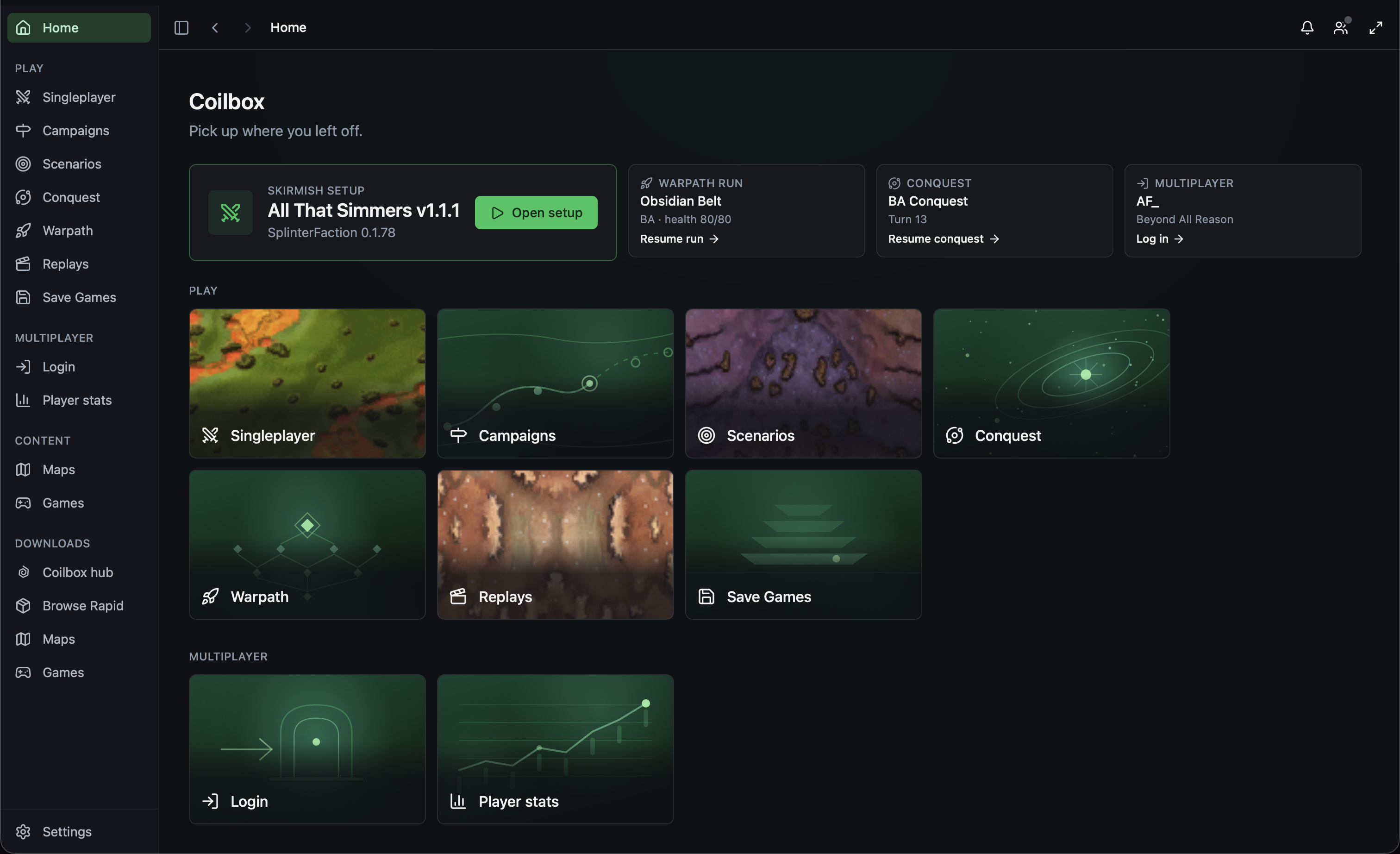 The Coilbox home screen, enlarged
