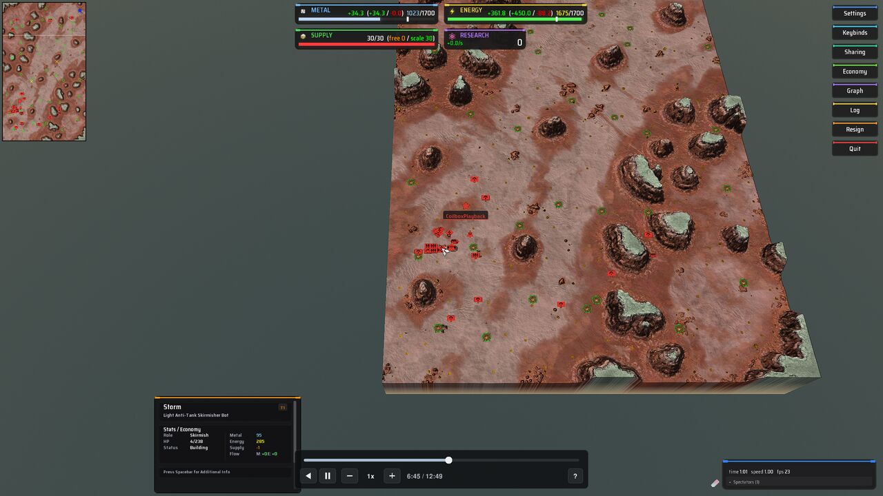 A Splinter Faction replay in the engine at 6:45 of 12:49, with the timeline at the bottom centre of the view.